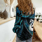 New Zealand Aotearoa Women Casual Shirt Maori Manaia Paua Shell Glitter Turquoise