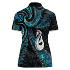 New Zealand Aotearoa Women Polo Shirt Maori Manaia Paua Shell Glitter Turquoise