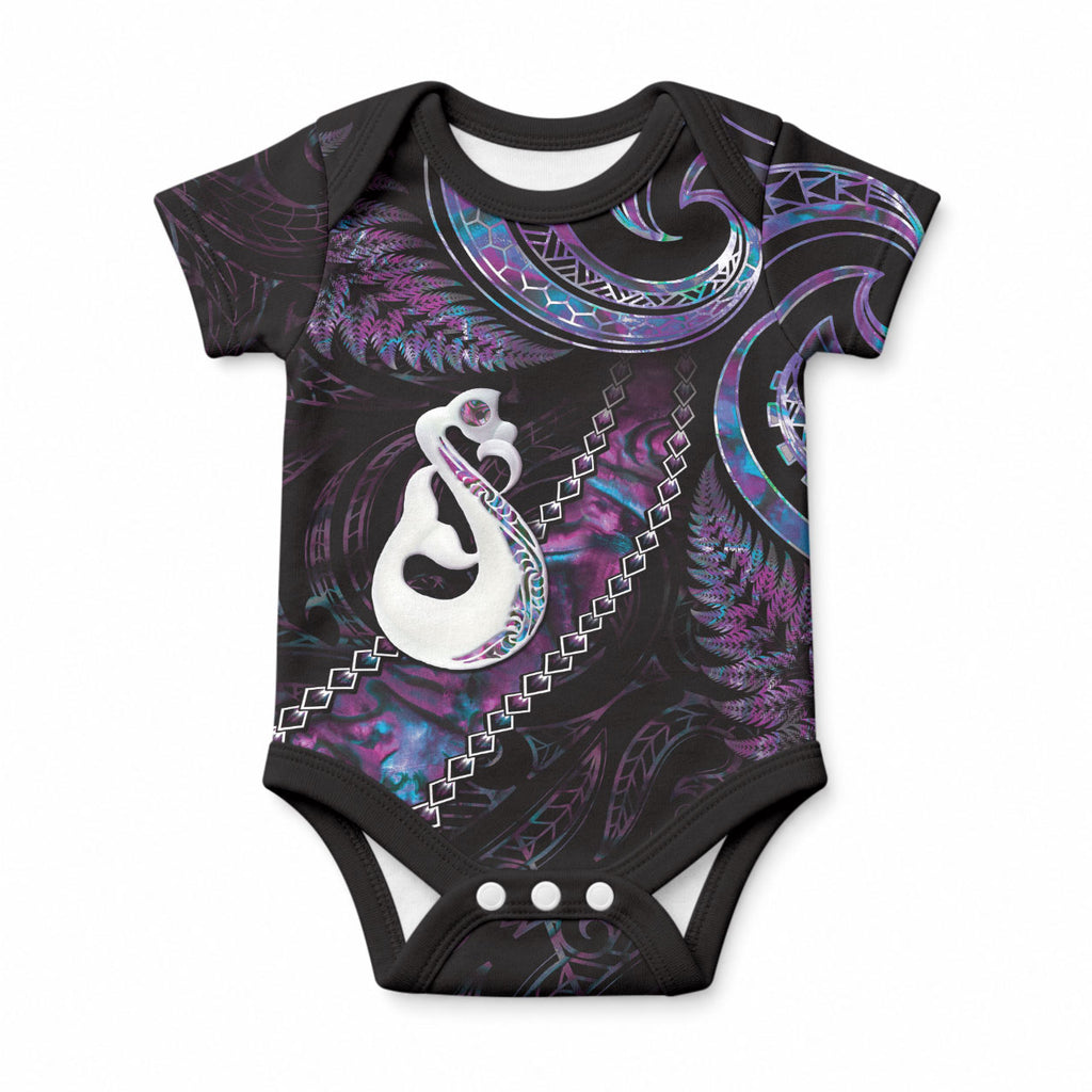 New Zealand Aotearoa Baby Onesie Maori Manaia Paua Shell Glitter Purple