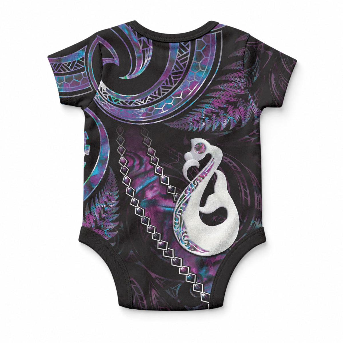New Zealand Aotearoa Baby Onesie Maori Manaia Paua Shell Glitter Purple