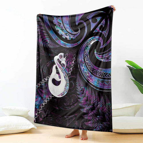 New Zealand Aotearoa Blanket Maori Manaia Paua Shell Glitter Purple