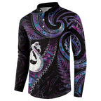 New Zealand Aotearoa Button Sweatshirt Maori Manaia Paua Shell Glitter Purple