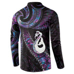 New Zealand Aotearoa Button Sweatshirt Maori Manaia Paua Shell Glitter Purple