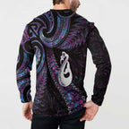 New Zealand Aotearoa Button Sweatshirt Maori Manaia Paua Shell Glitter Purple