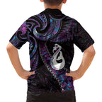 New Zealand Aotearoa Family Matching Off Shoulder Maxi Dress and Hawaiian Shirt Maori Manaia Paua Shell Glitter Purple