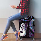New Zealand Aotearoa Luggage Cover Maori Manaia Paua Shell Glitter Purple