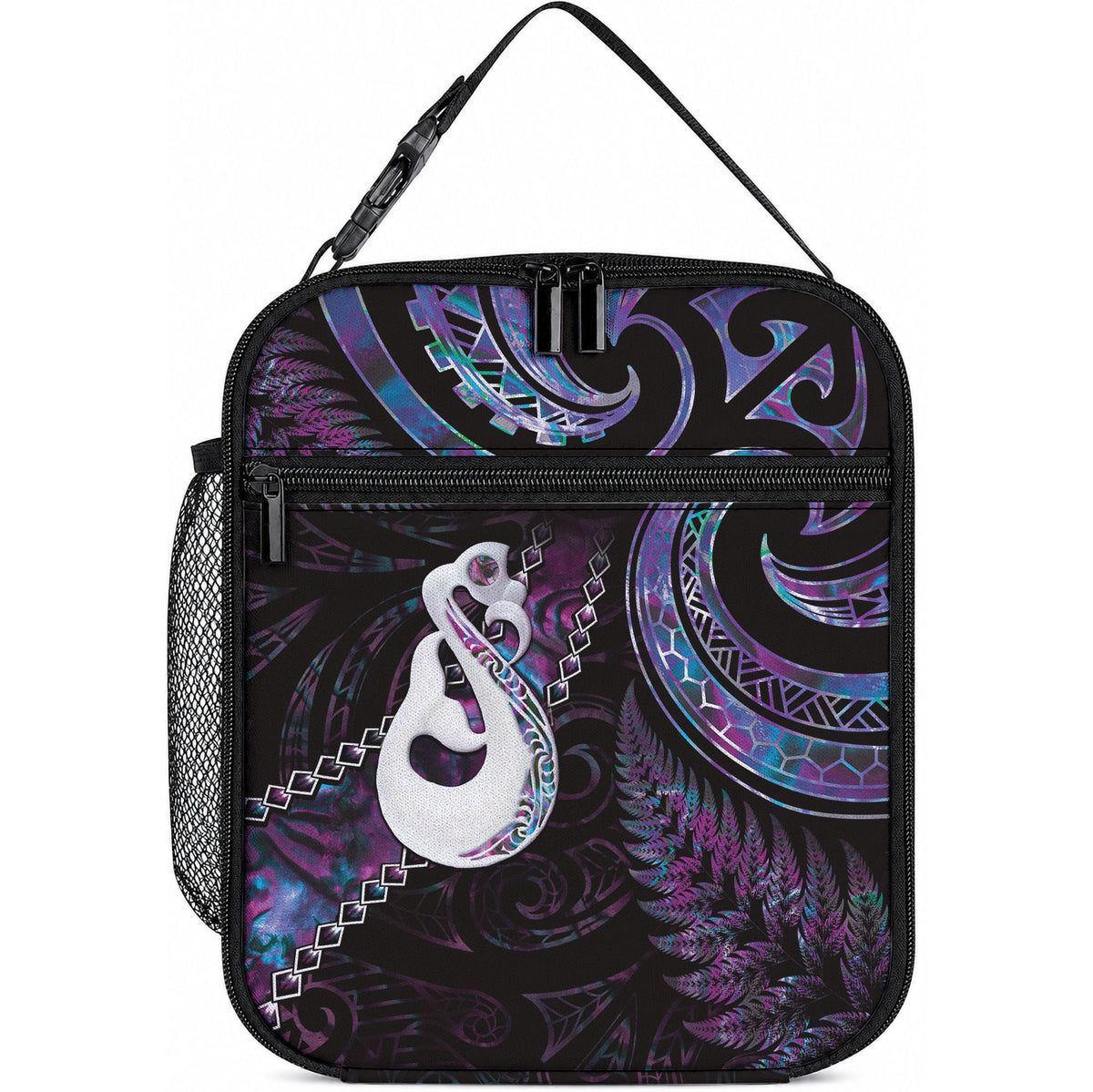 New Zealand Aotearoa Lunch Bag Maori Manaia Paua Shell Glitter Purple