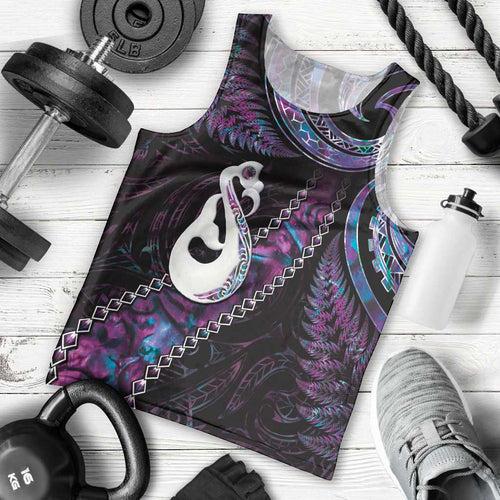 New Zealand Aotearoa Men Tank Top Maori Manaia Paua Shell Glitter Purple