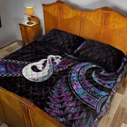 New Zealand Aotearoa Quilt Bed Set Maori Manaia Paua Shell Glitter Purple