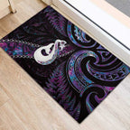 New Zealand Aotearoa Rubber Doormat Maori Manaia Paua Shell Glitter Purple