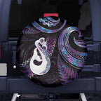 New Zealand Aotearoa Spare Tire Cover Maori Manaia Paua Shell Glitter Purple
