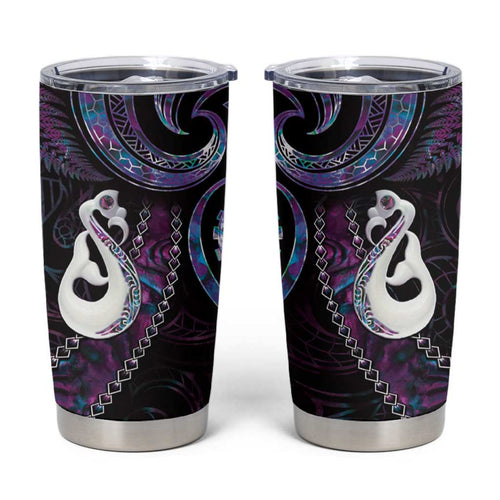 New Zealand Aotearoa Tumbler Cup Maori Manaia Paua Shell Glitter Purple