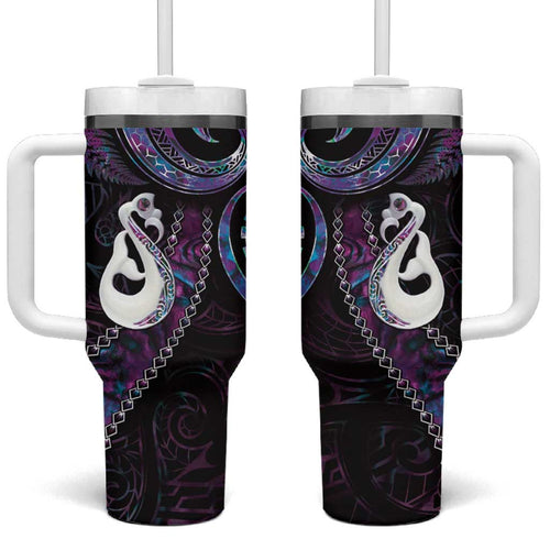 New Zealand Aotearoa Tumbler With Handle Maori Manaia Paua Shell Glitter Purple