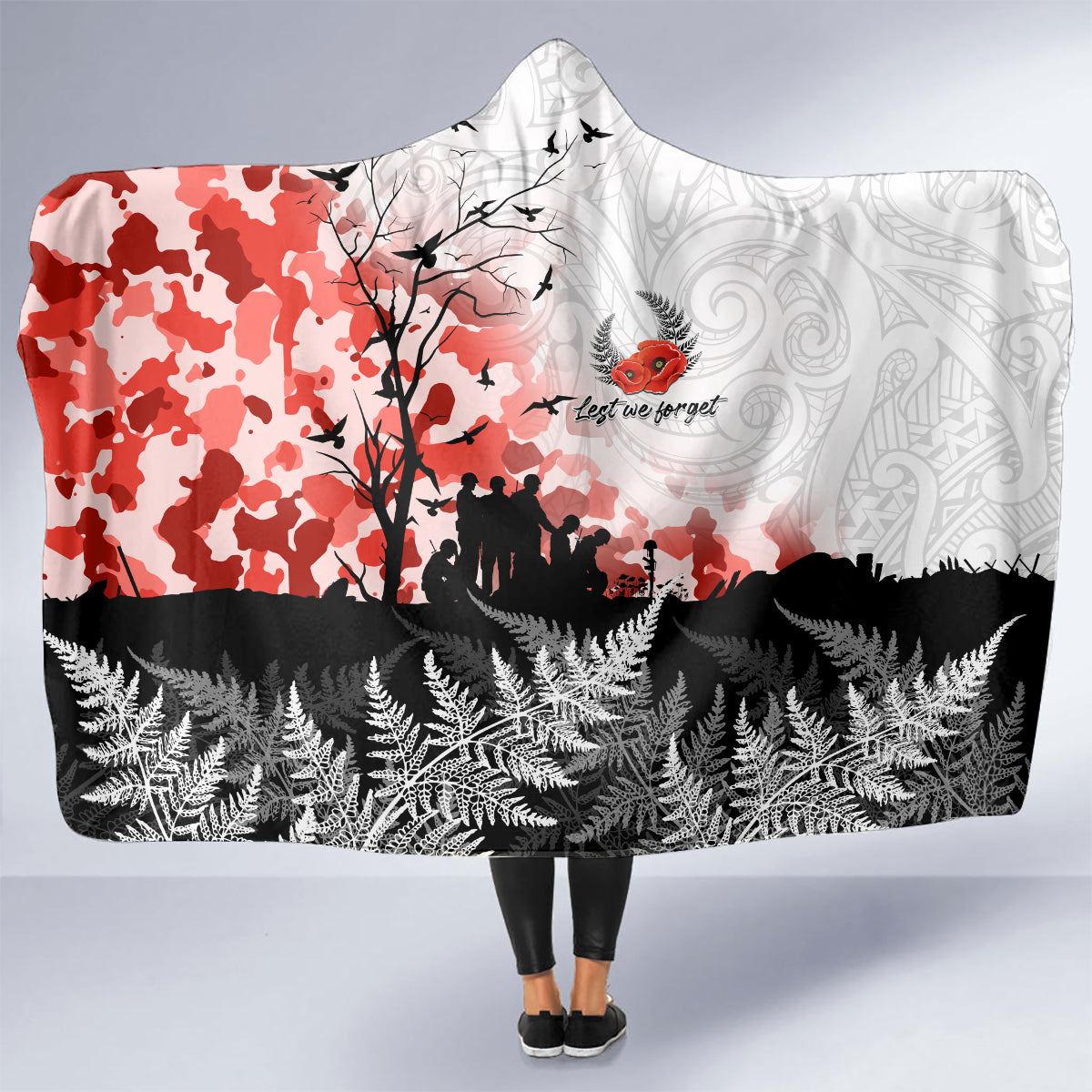 Kei Wareware Tatou New Zealand ANZAC Day Hooded Blanket Lest We Forget