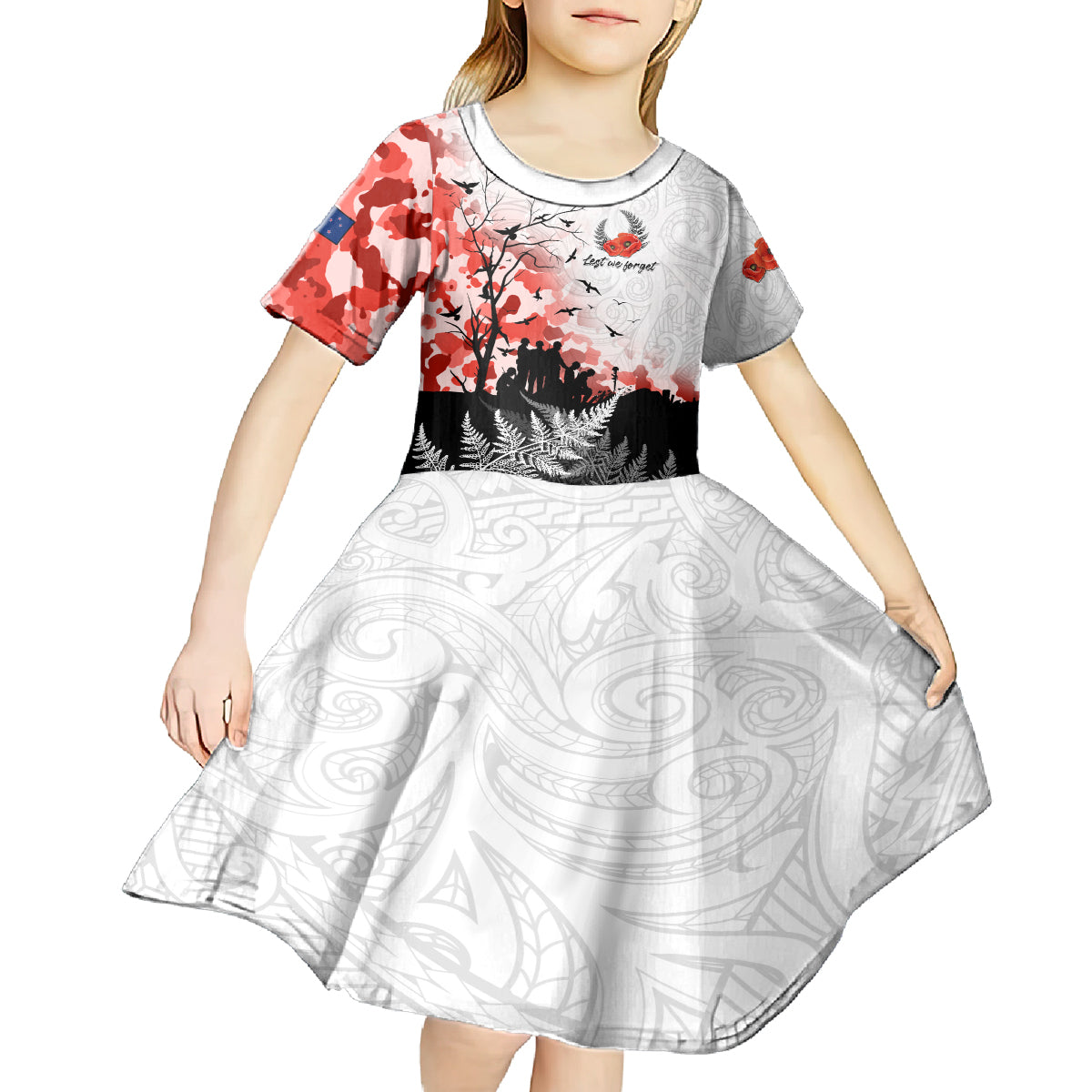 Kei Wareware Tatou New Zealand ANZAC Day Kid Short Sleeve Dress Lest We Forget