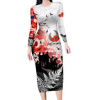 Kei Wareware Tatou New Zealand ANZAC Day Long Sleeve Bodycon Dress Lest We Forget