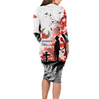 Kei Wareware Tatou New Zealand ANZAC Day Long Sleeve Bodycon Dress Lest We Forget