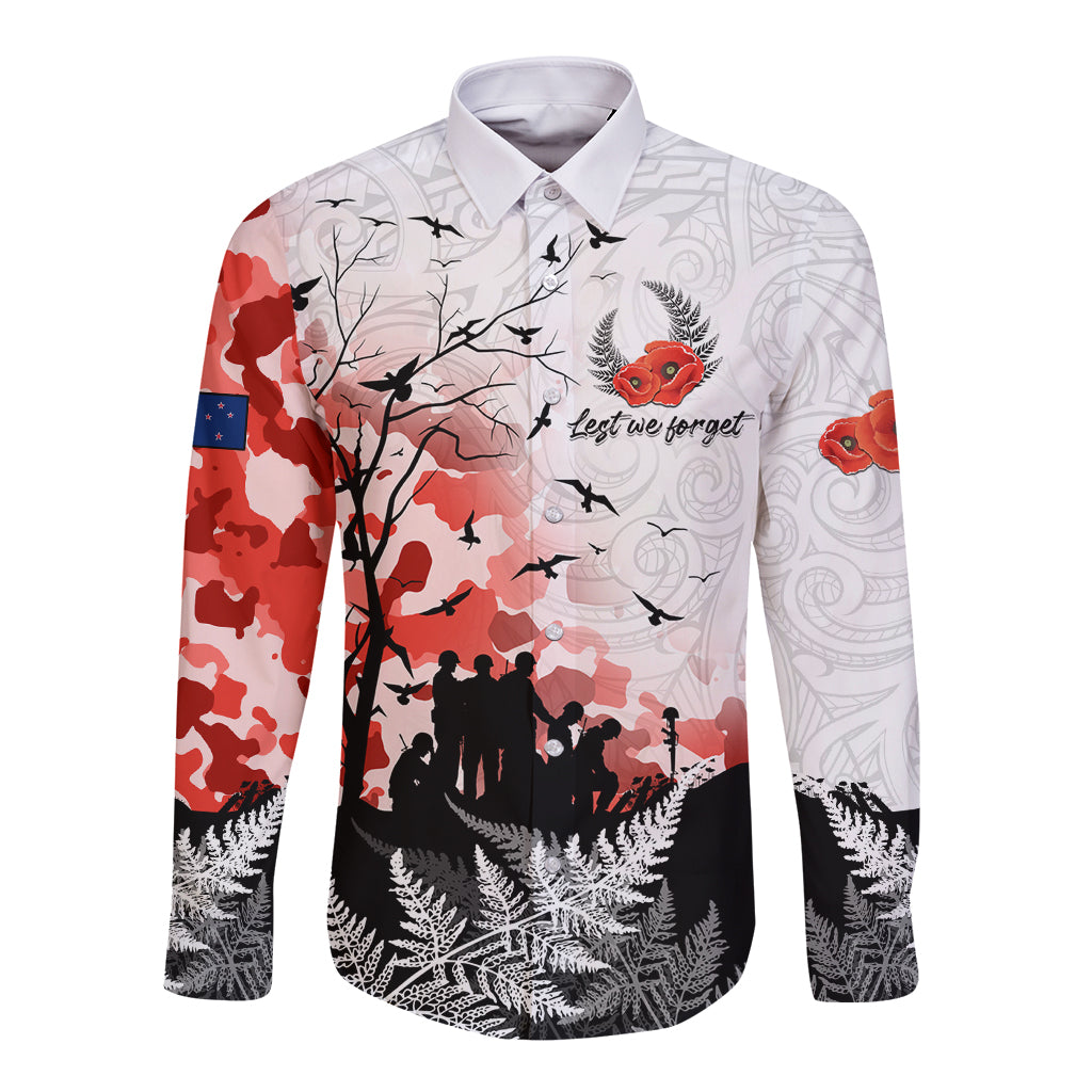 Kei Wareware Tatou New Zealand ANZAC Day Long Sleeve Button Shirt Lest We Forget