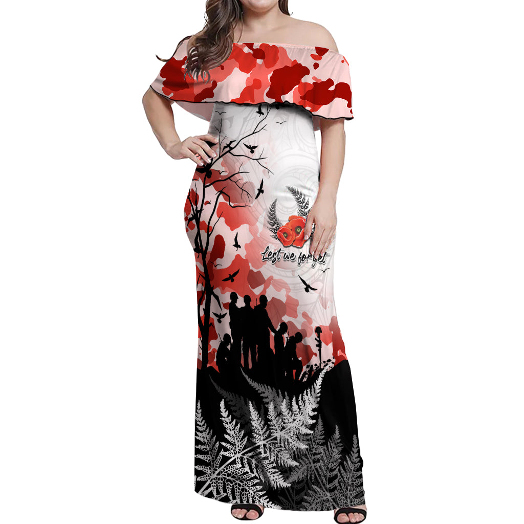 Kei Wareware Tatou New Zealand ANZAC Day Off Shoulder Maxi Dress Lest We Forget