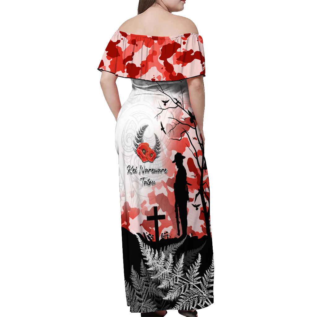 Kei Wareware Tatou New Zealand ANZAC Day Off Shoulder Maxi Dress Lest We Forget