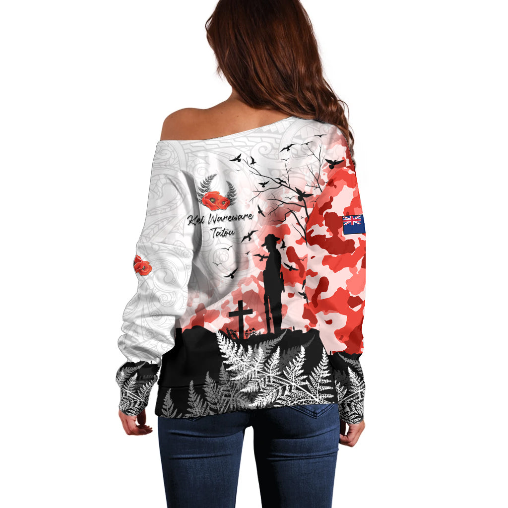 Kei Wareware Tatou New Zealand ANZAC Day Off Shoulder Sweater Lest We Forget