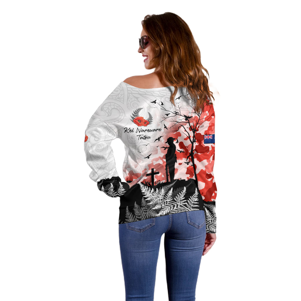 Kei Wareware Tatou New Zealand ANZAC Day Off Shoulder Sweater Lest We Forget