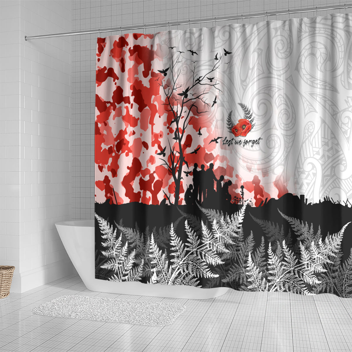 Kei Wareware Tatou New Zealand ANZAC Day Shower Curtain Lest We Forget