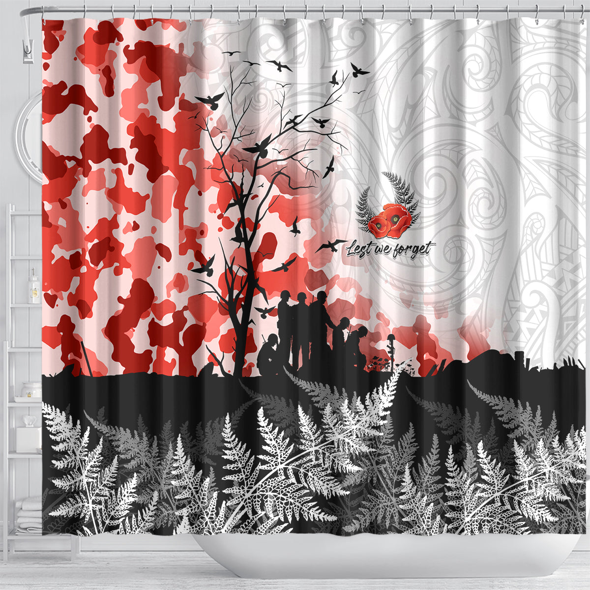 Kei Wareware Tatou New Zealand ANZAC Day Shower Curtain Lest We Forget