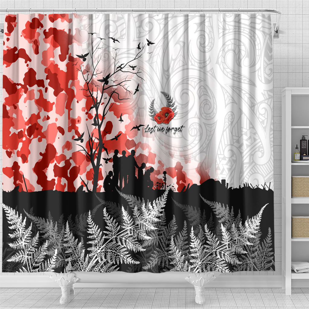 Kei Wareware Tatou New Zealand ANZAC Day Shower Curtain Lest We Forget