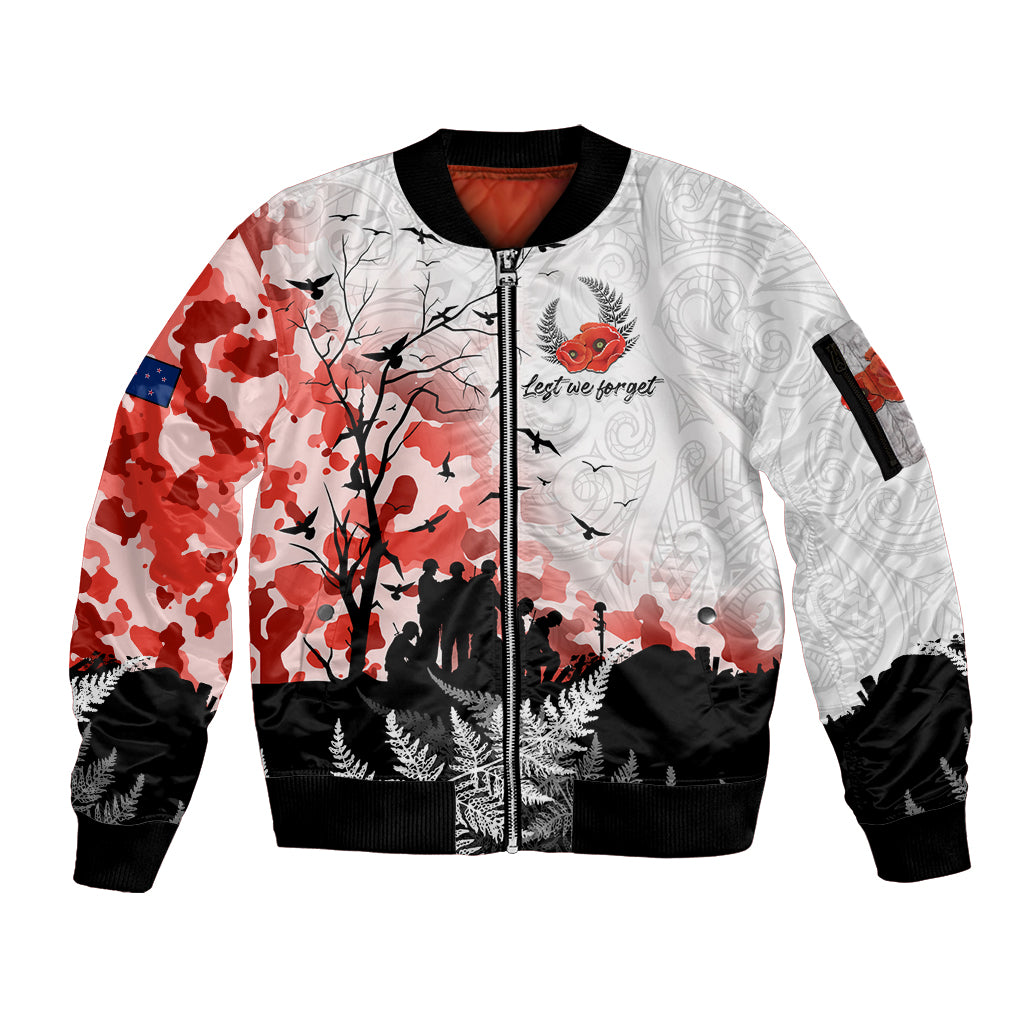 Kei Wareware Tatou New Zealand ANZAC Day Sleeve Zip Bomber Jacket Lest We Forget