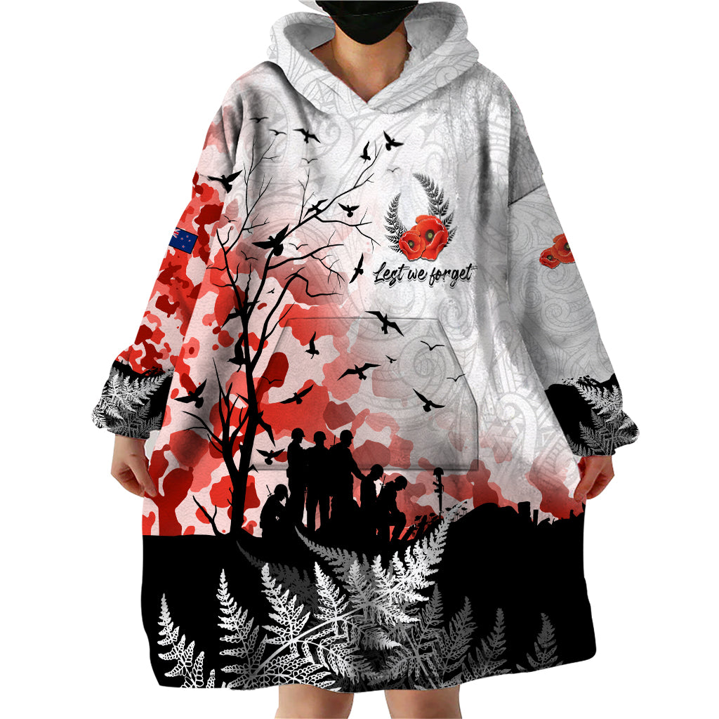 Kei Wareware Tatou New Zealand ANZAC Day Wearable Blanket Hoodie Lest We Forget