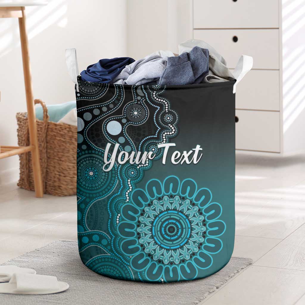 Personalised Ovarian Cancer Awareness Laundry Basket Teal Ribbon Aboriginal Art