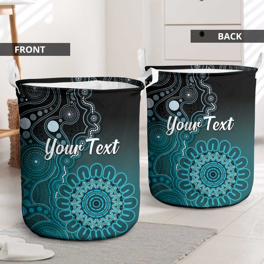 Personalised Ovarian Cancer Awareness Laundry Basket Teal Ribbon Aboriginal Art