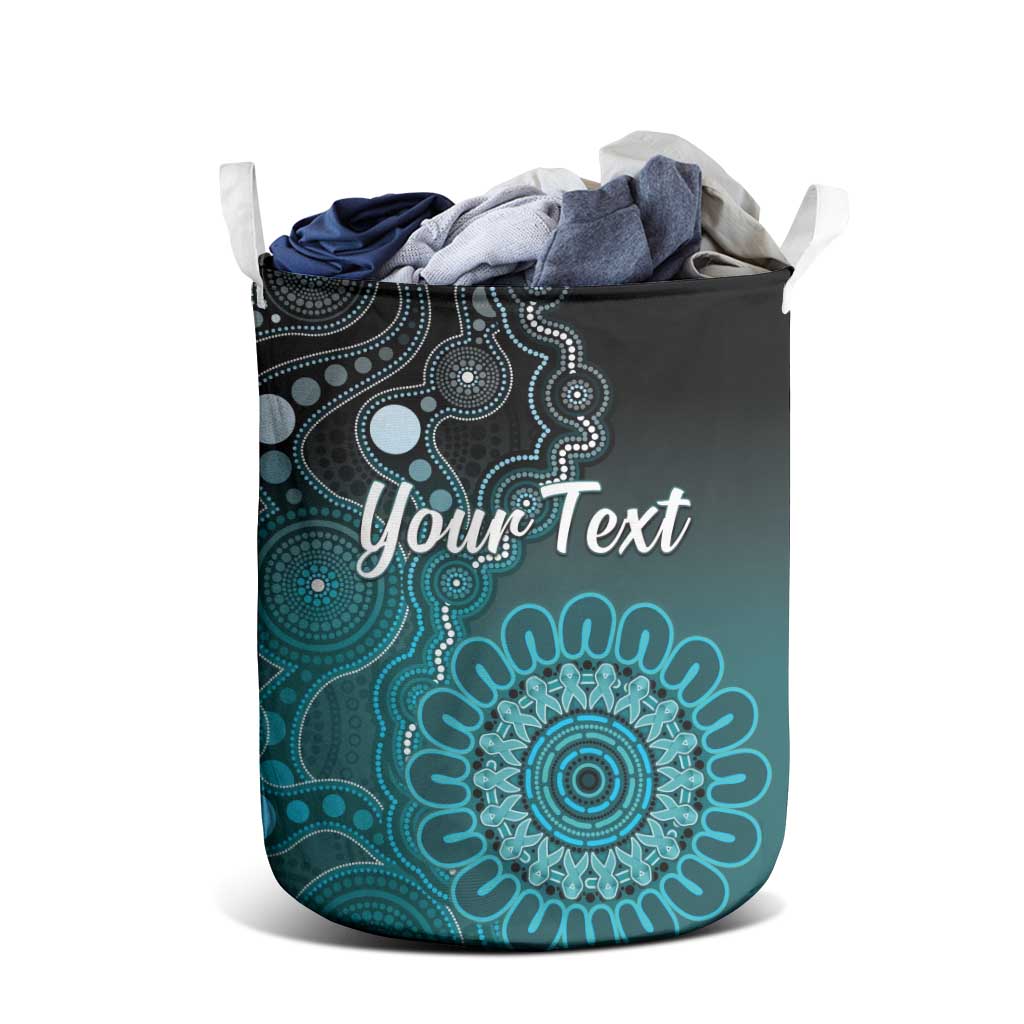 Personalised Ovarian Cancer Awareness Laundry Basket Teal Ribbon Aboriginal Art