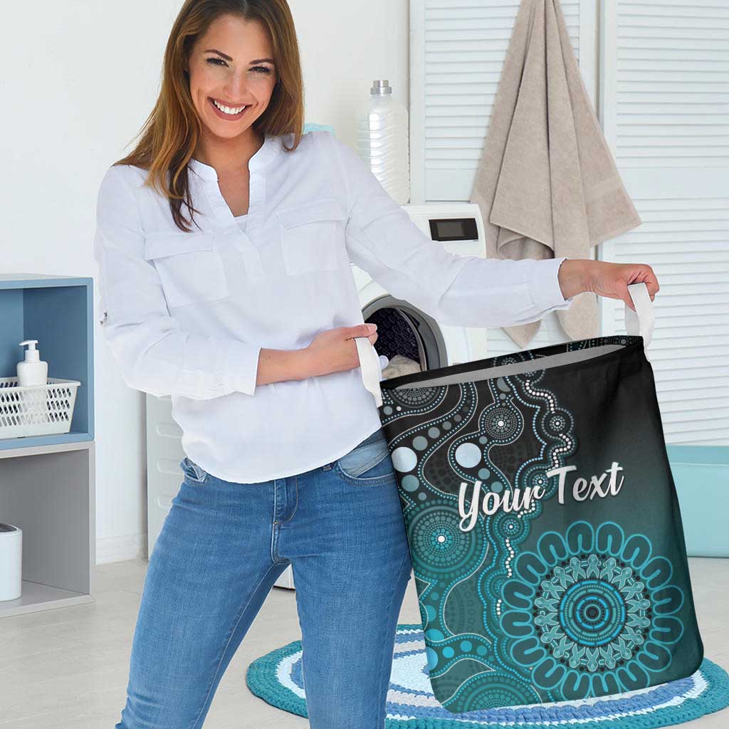 Personalised Ovarian Cancer Awareness Laundry Basket Teal Ribbon Aboriginal Art