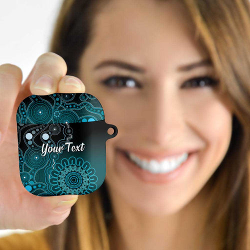 Personalised Ovarian Cancer Awareness AirPods Case Teal Ribbon Aboriginal Art