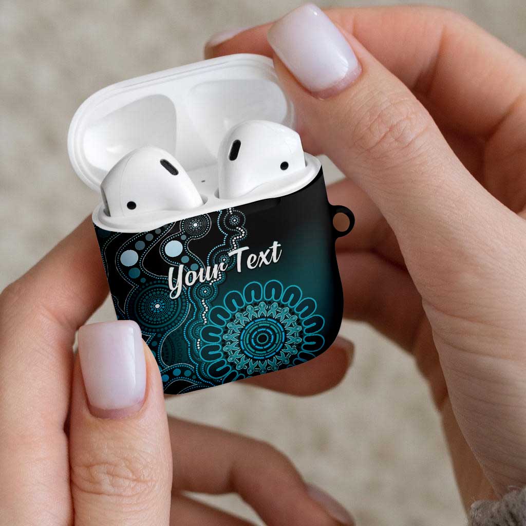 Personalised Ovarian Cancer Awareness AirPods Case Teal Ribbon Aboriginal Art