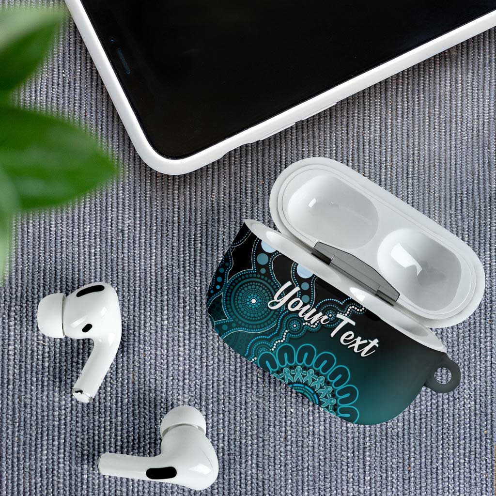 Personalised Ovarian Cancer Awareness AirPods Case Teal Ribbon Aboriginal Art