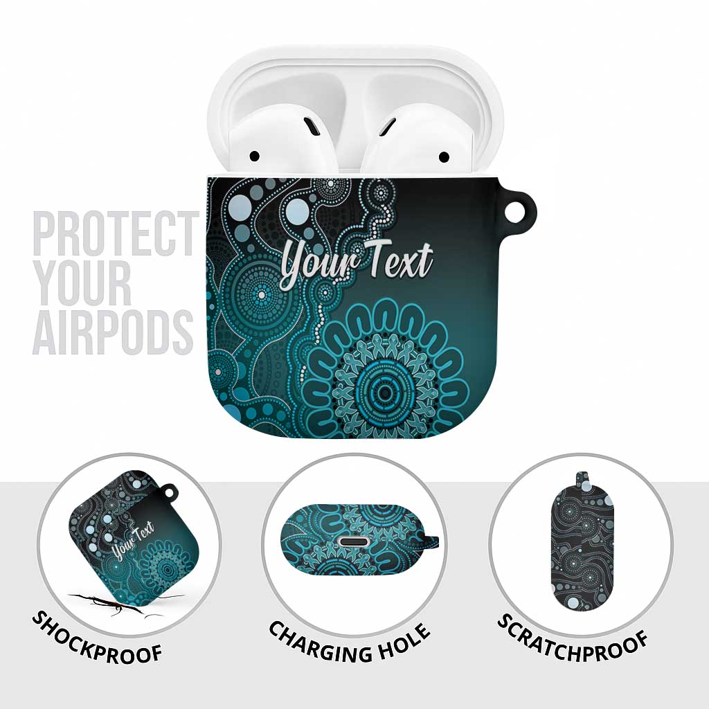 Personalised Ovarian Cancer Awareness AirPods Case Teal Ribbon Aboriginal Art
