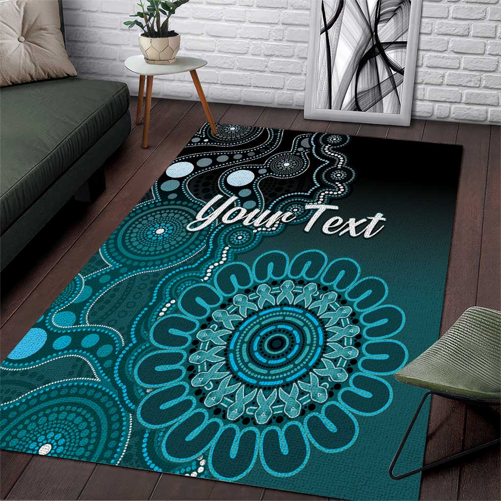 Personalised Ovarian Cancer Awareness Area Rug Teal Ribbon Aboriginal Art