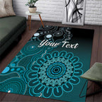 Personalised Ovarian Cancer Awareness Area Rug Teal Ribbon Aboriginal Art