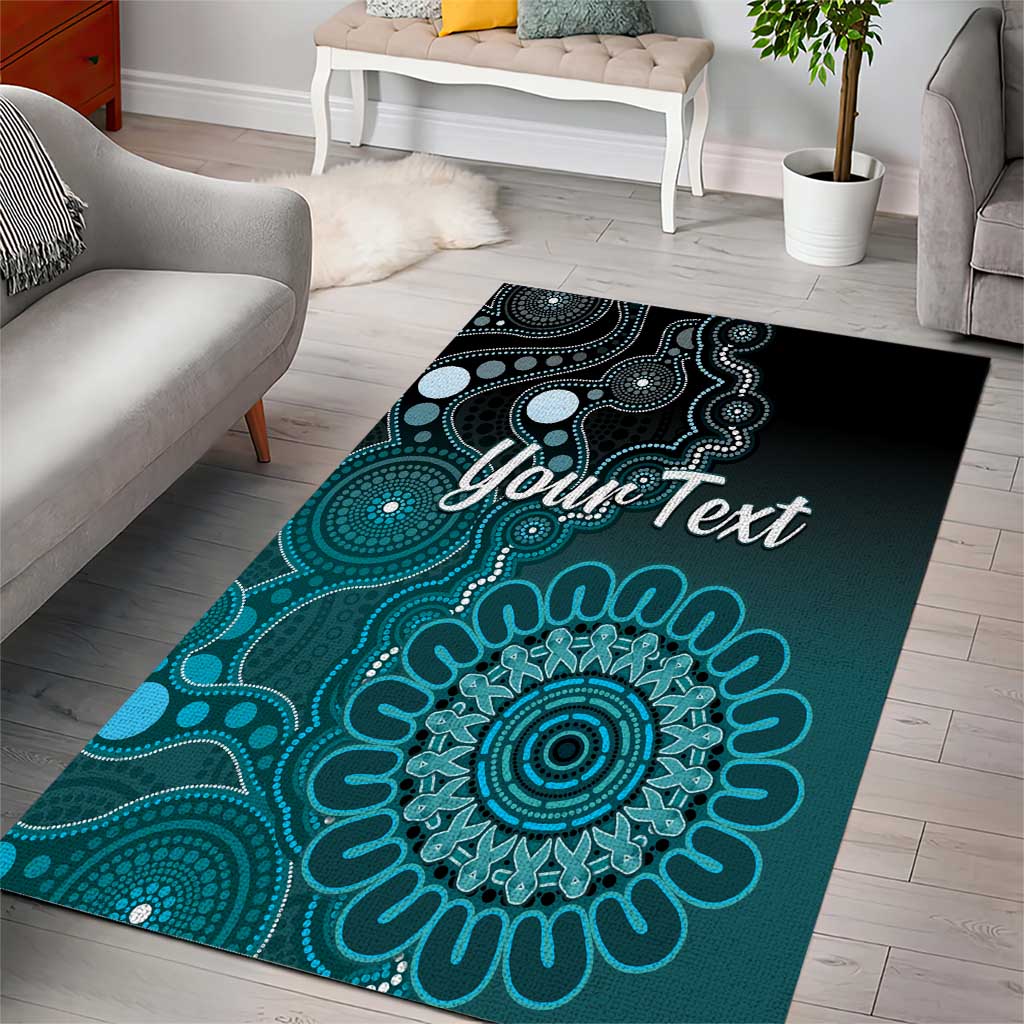 Personalised Ovarian Cancer Awareness Area Rug Teal Ribbon Aboriginal Art