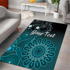 Personalised Ovarian Cancer Awareness Area Rug Teal Ribbon Aboriginal Art