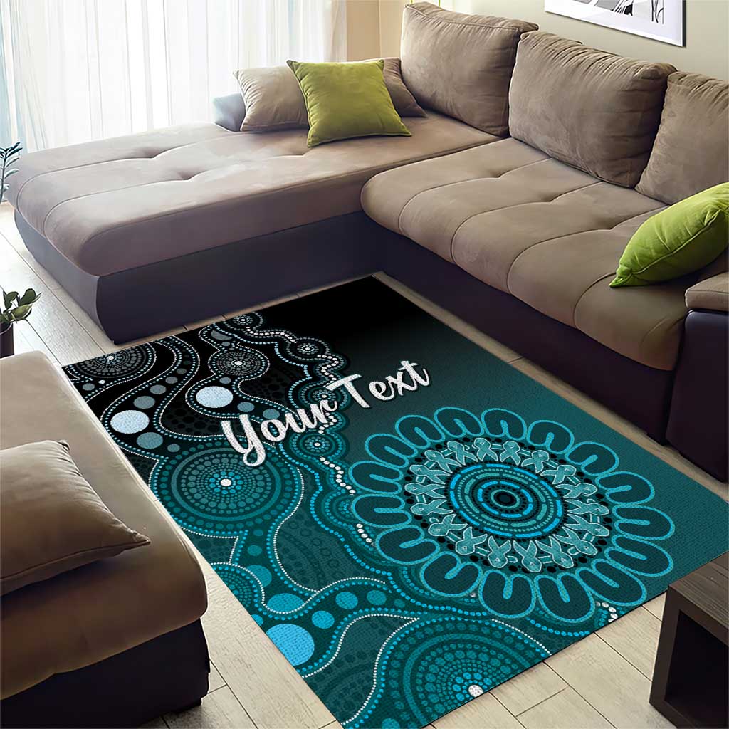 Personalised Ovarian Cancer Awareness Area Rug Teal Ribbon Aboriginal Art