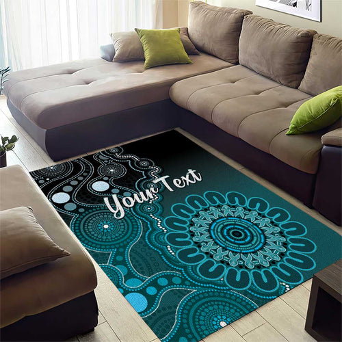 Personalised Ovarian Cancer Awareness Area Rug Teal Ribbon Aboriginal Art