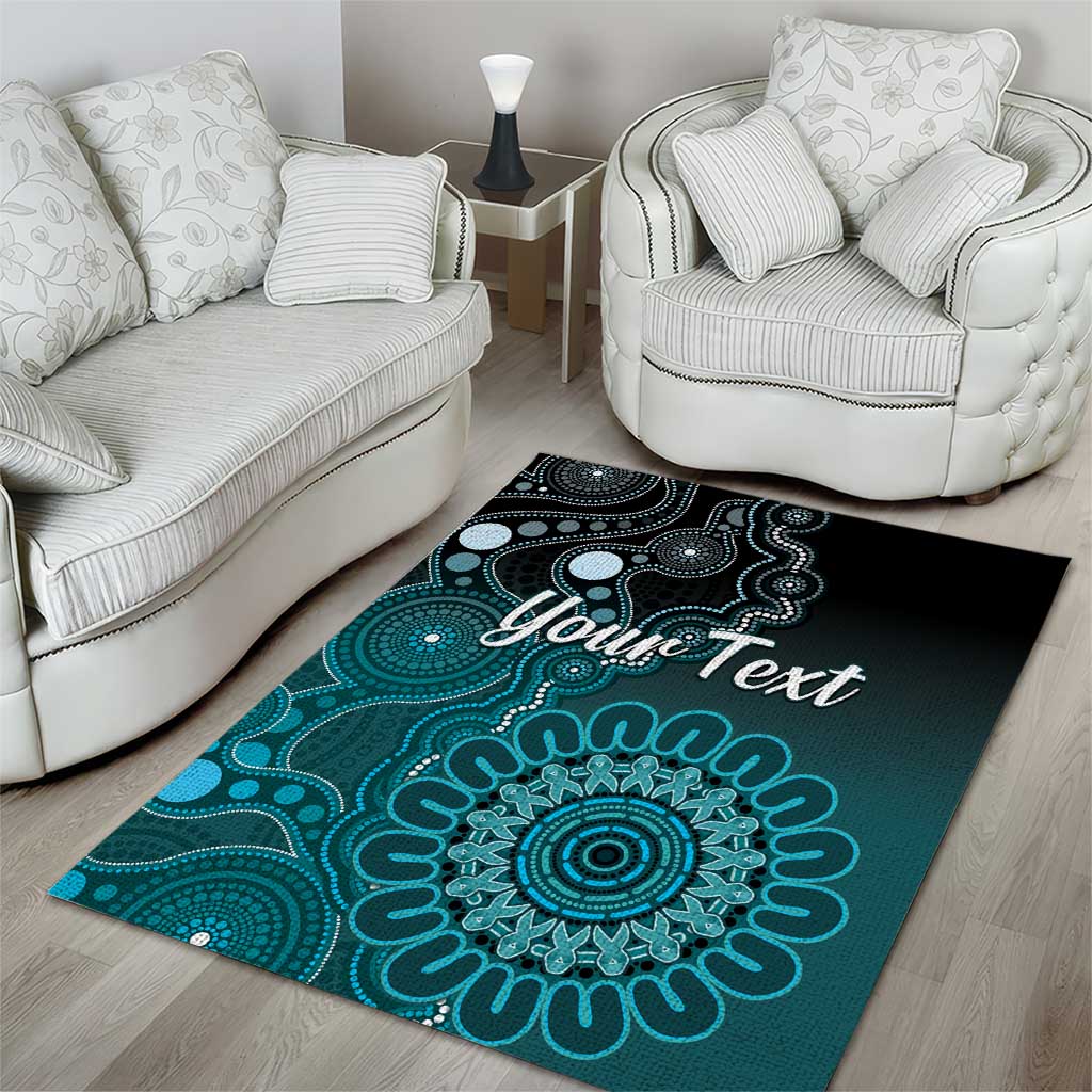 Personalised Ovarian Cancer Awareness Area Rug Teal Ribbon Aboriginal Art