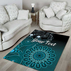 Personalised Ovarian Cancer Awareness Area Rug Teal Ribbon Aboriginal Art