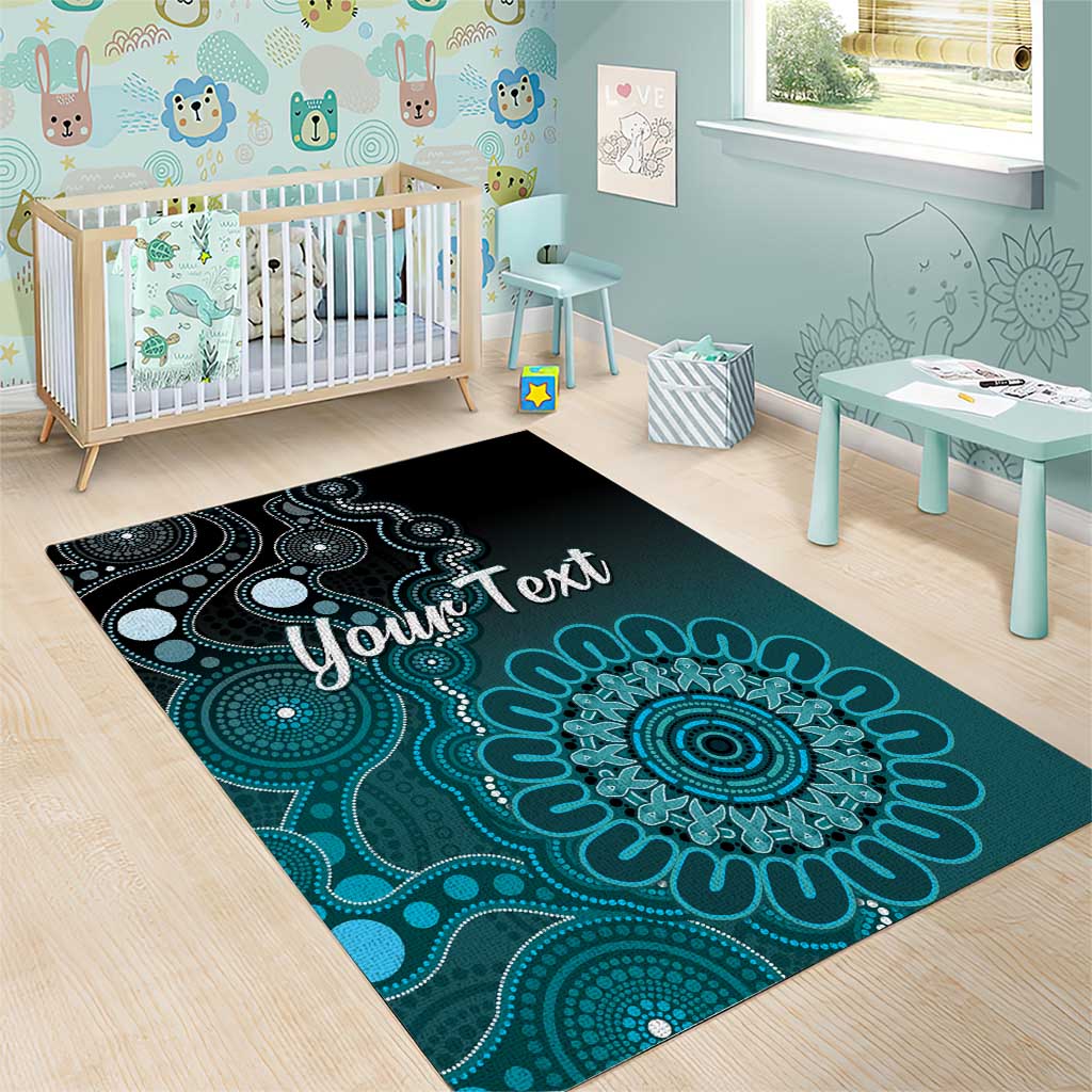 Personalised Ovarian Cancer Awareness Area Rug Teal Ribbon Aboriginal Art