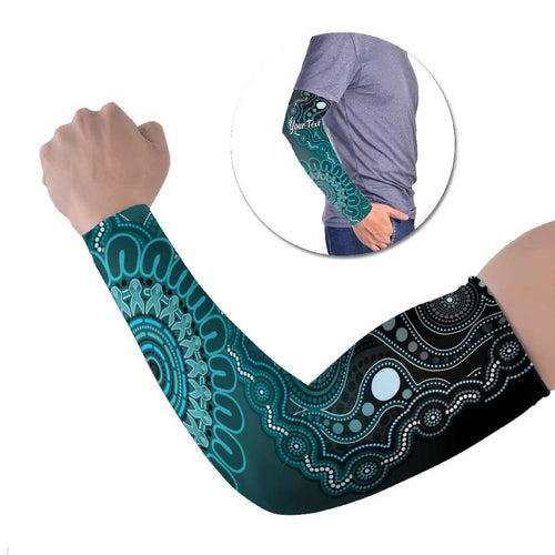 Personalised Ovarian Cancer Awareness Arm Sleeves Teal Ribbon Aboriginal Art