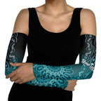 Personalised Ovarian Cancer Awareness Arm Sleeves Teal Ribbon Aboriginal Art